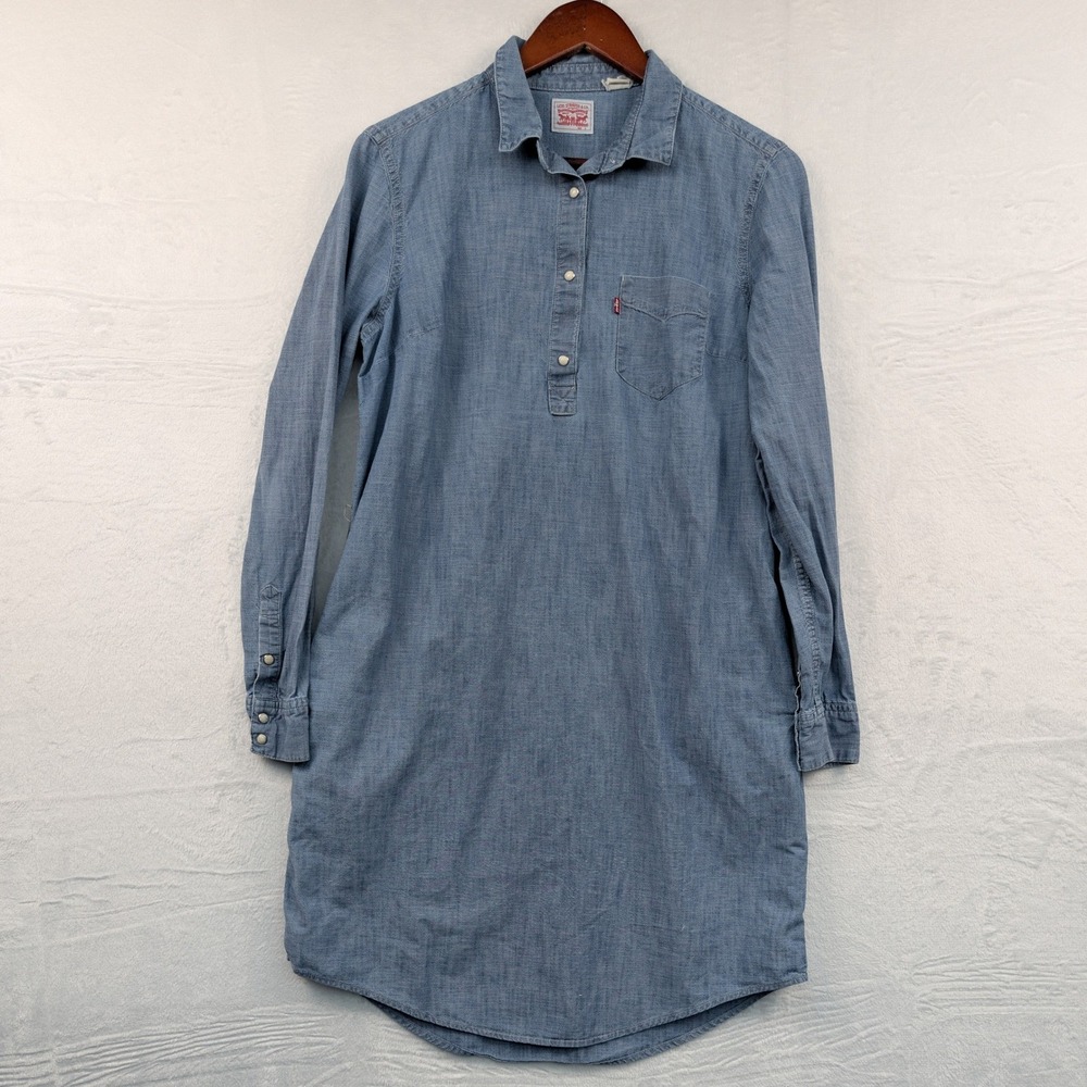 VTG Levi Strauss Dress Women's L Blue Dress Midi Denim Western Red Tab 90s